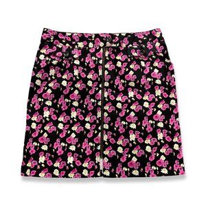 Nicole Miller Skirt Womens 14 Black Pink‎ Floral Retro Front Zipper Knee Length